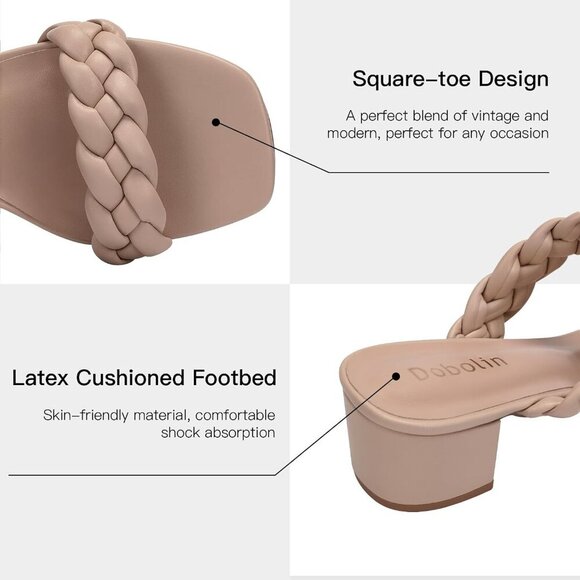 Women's Wide Width Chunky Vintage Square Open Toe Heels Sandals Tan Shoes - Picture 4 of 9